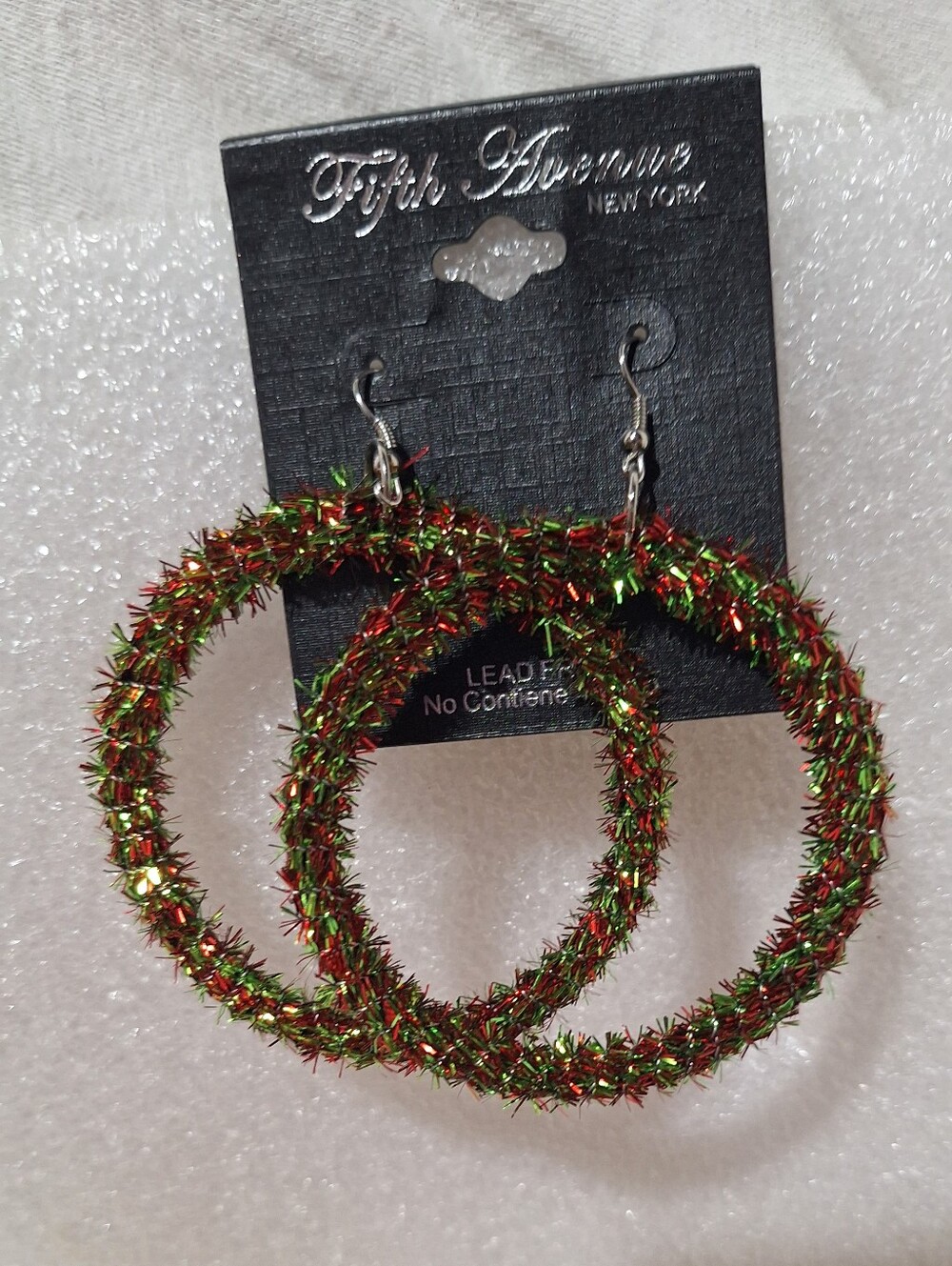 Green & Red Tinsel Hoop Earrings